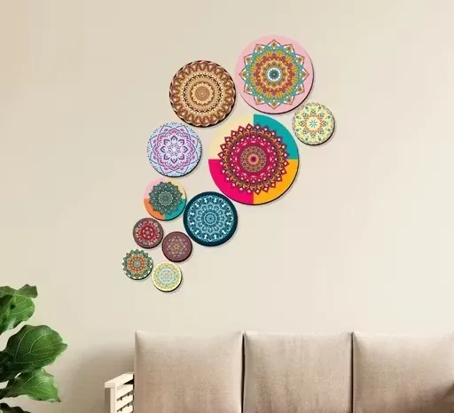 MDF Wall Decor Set (11 Pieces) | Handmade Decorative Wall Art for Living Room, Bedroom & Office | Kalakriti Creations