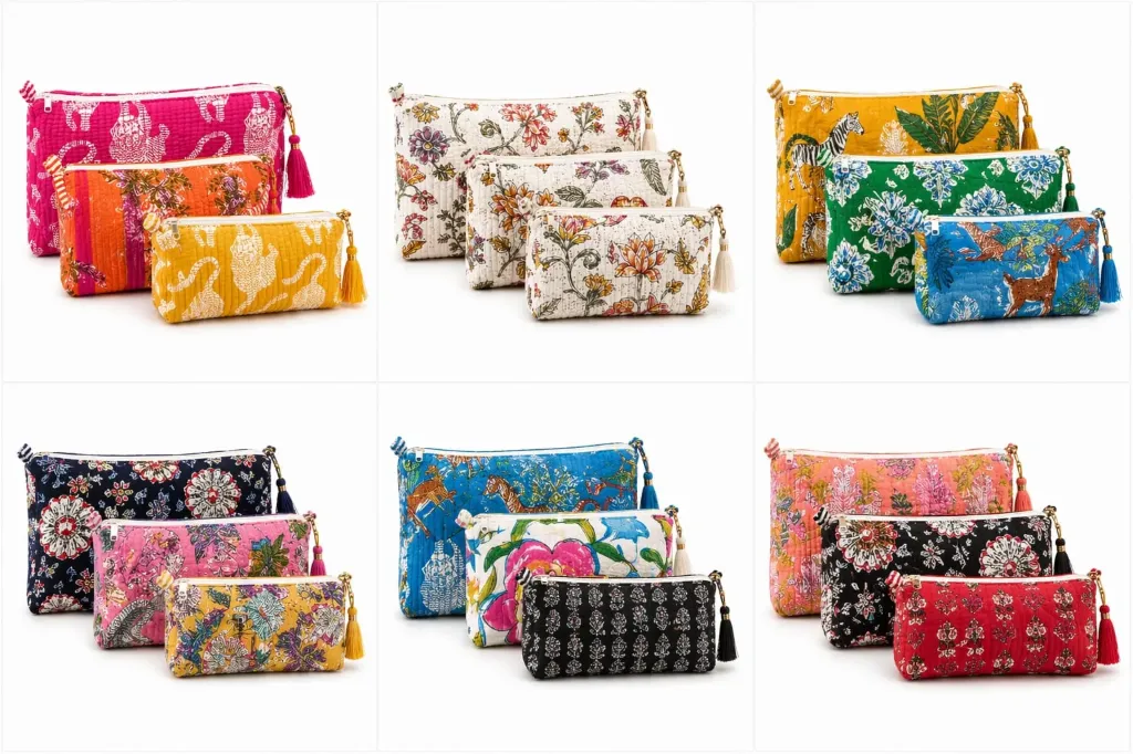 Handmade Quilted Multicolor Pouches Set of 3 | Kala Kriti