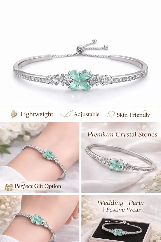 Elegant Crystal Flower Bracelet for Women | Silver Plated Floral Bangle | Premium Party Wear, Wedding & Gift Jewelry | Kalakriti Creations