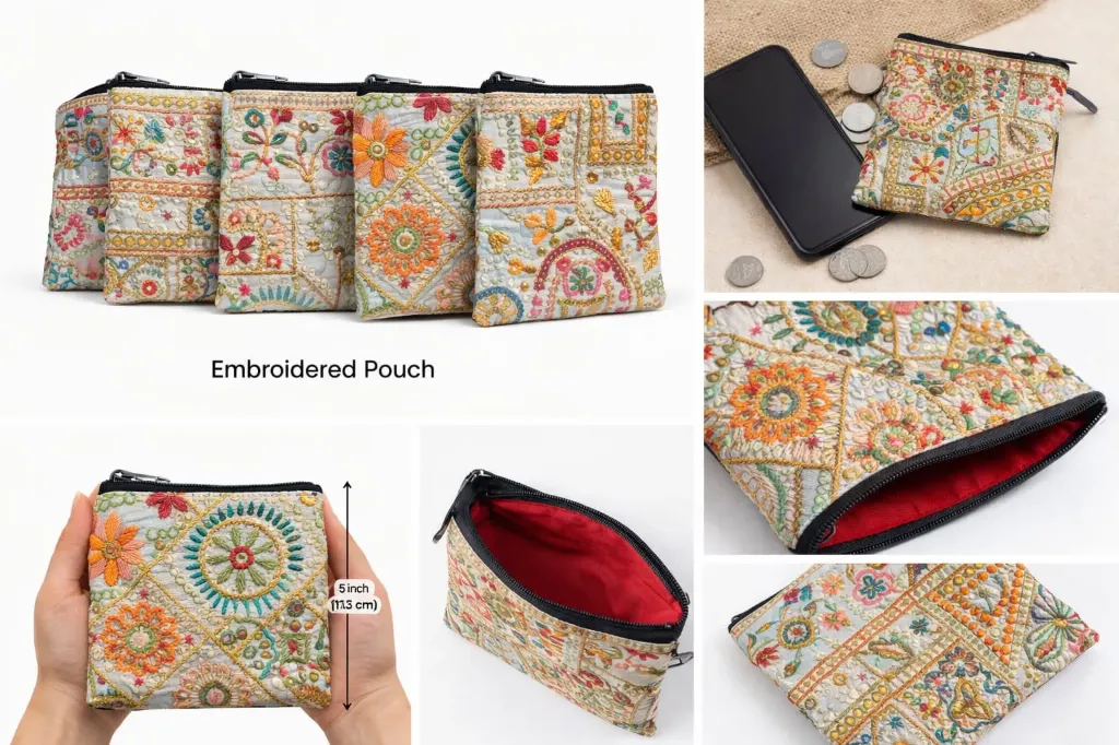 Embroidered Sequin Coin Purse for Women & Girls | Multipurpose Pouch for Coins, Keys, Makeup, Jewellery & Cards (Pack of 4) | Kalakriti Creations