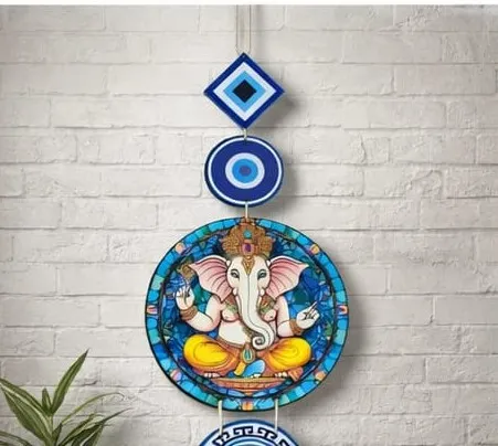 ​Lord Ganesha Evil Eye Wall Hanging for Home Decor | Handmade MDF Door & Wall Hanging | Vastu Decorative Wall Art | Kalakriti Creations