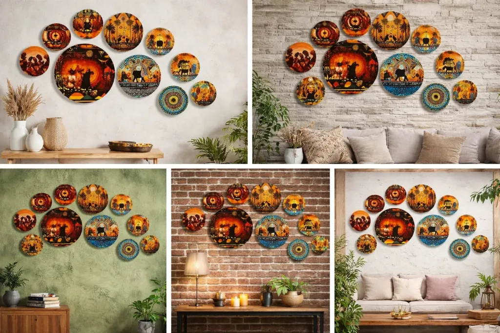 MDF Board Sticky Wall Decor (11 Pieces Set) | Self-Adhesive Decorative Wall Art for Living Room, Bedroom & Office | Kalakriti Creations