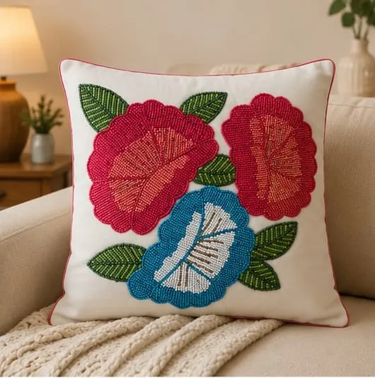 Handmade Beaded Embroidered Cushion Covers | Decorative Cushion Covers for Sofa, Living Room & Bedroom (pack of 1) | Kalakriti Creations