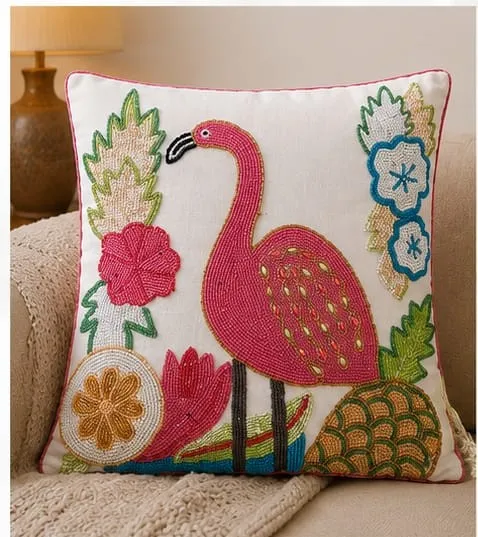 Handmade Beaded Embroidered Cushion Covers | Decorative Cushion Covers for Sofa, Living Room & Bedroom ( pack of 1)| Kalakriti Creations