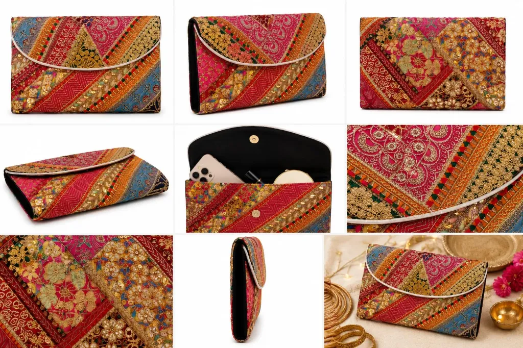 Patchwork Embroidered Clutch for Women | Ethnic Wedding & Party Purse | Kalakriti Creation