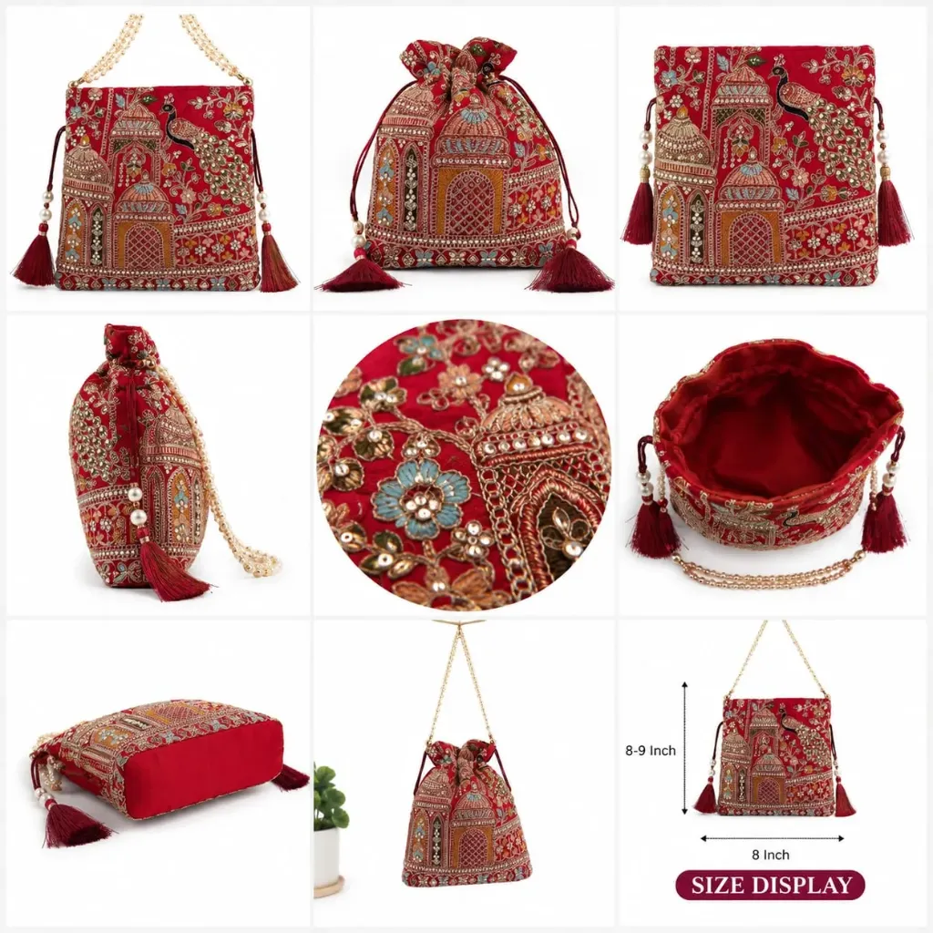 Peacock Embroidered Potli Bag for Women | Wedding & Festive Purse | Kalakriti Creation