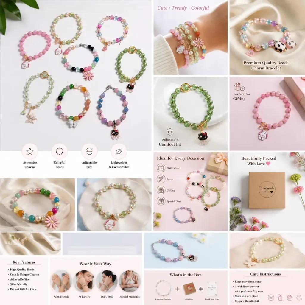 Hand Bracelet Pack of 2, Beaded Charm Bracelet, Friendship Bracelet, Bracelet Rakhi, Colorful Bracelet, Cute Bracelet for Girls, Adjustable Bracelet, Handmade Bracelet, Gift Bracelet, Best Friend Bracelet, Fashion Bracelet, Trendy Bracelet, Women's Bracelet, Girls Bracelet, Kalakriti Creations.
